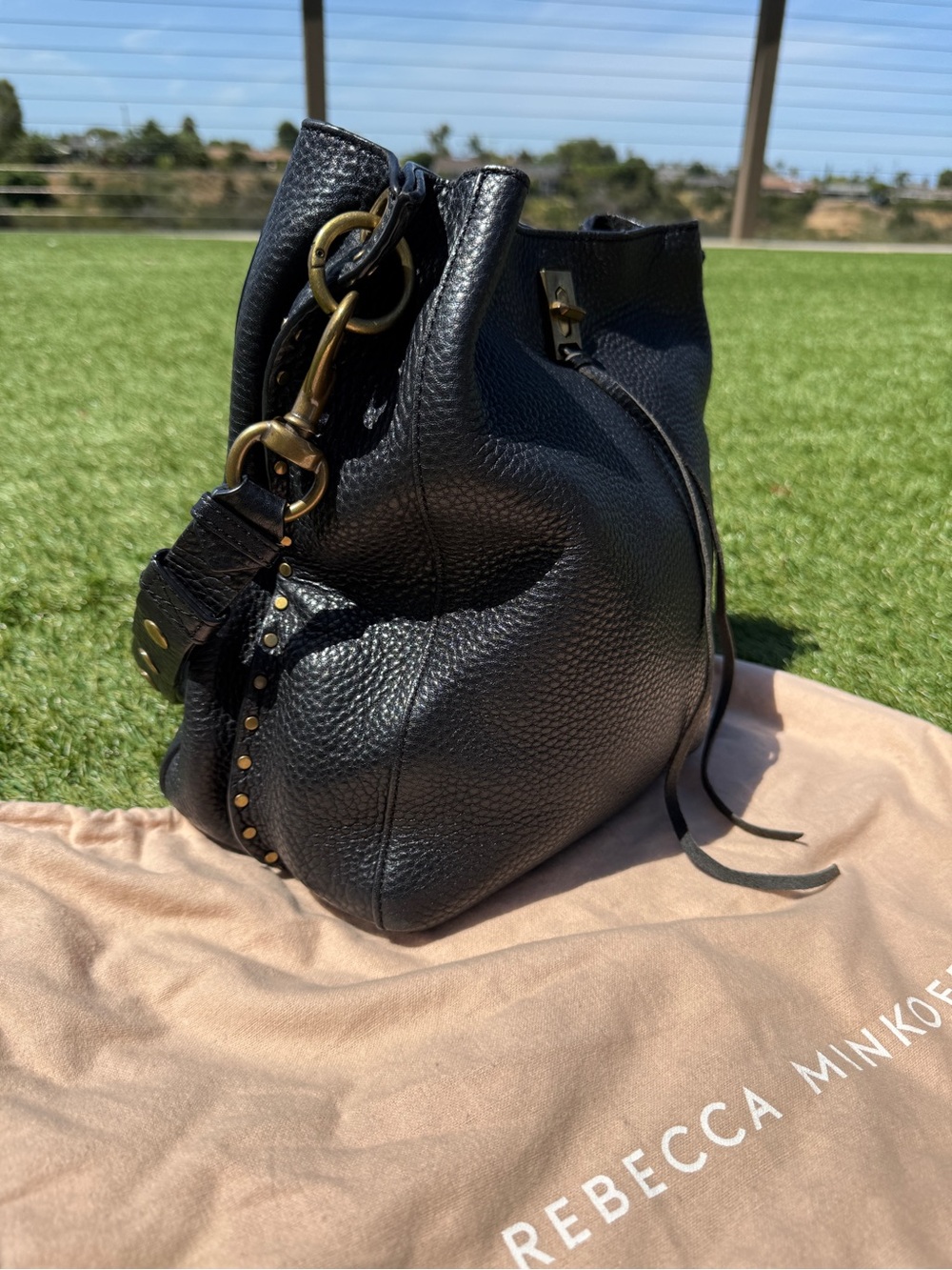 Rebecca Minkoff Black Pebbled Leather Slouch Hobo with Gold Hardware